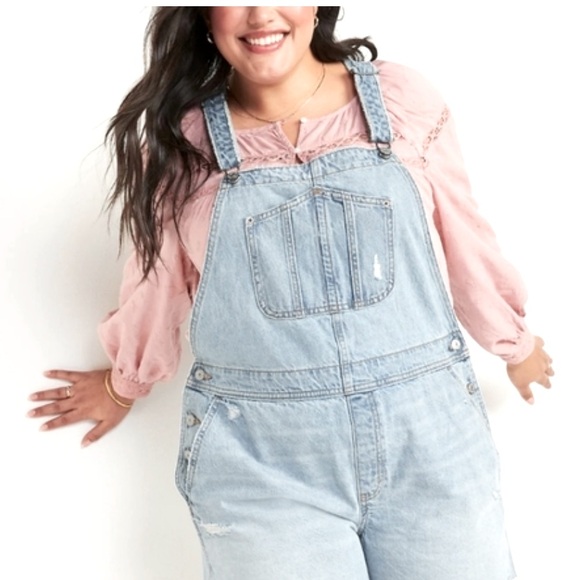 Old Navy Light Blue Denim Shortall Overalls - Picture 1 of 8
